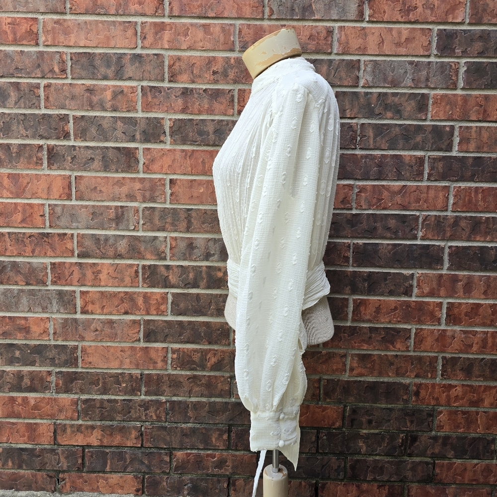 ASOS DESIGN Top High Neck Sheer Boho Textured Cream Material Tie Size 8 - Picture 5 of 16